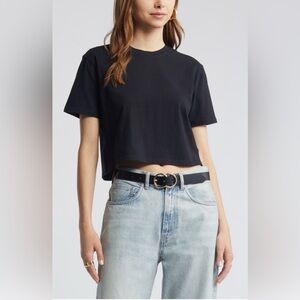 Open Edit Black Cropped Crew Tee